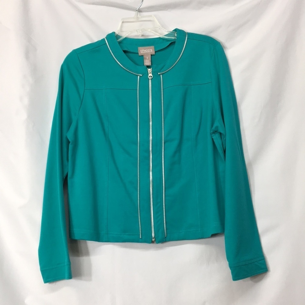 Chico’s Women’s Teal Zip-Up Jacket Size 1 Like-NEW